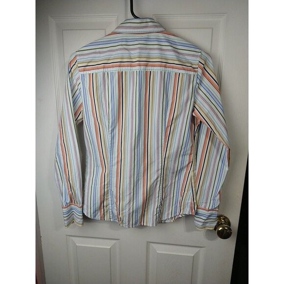 J. Crew Woman S Long Sleeve Collared Button Rainbow Striped Shirt Preppy... - Picture 9 of 9